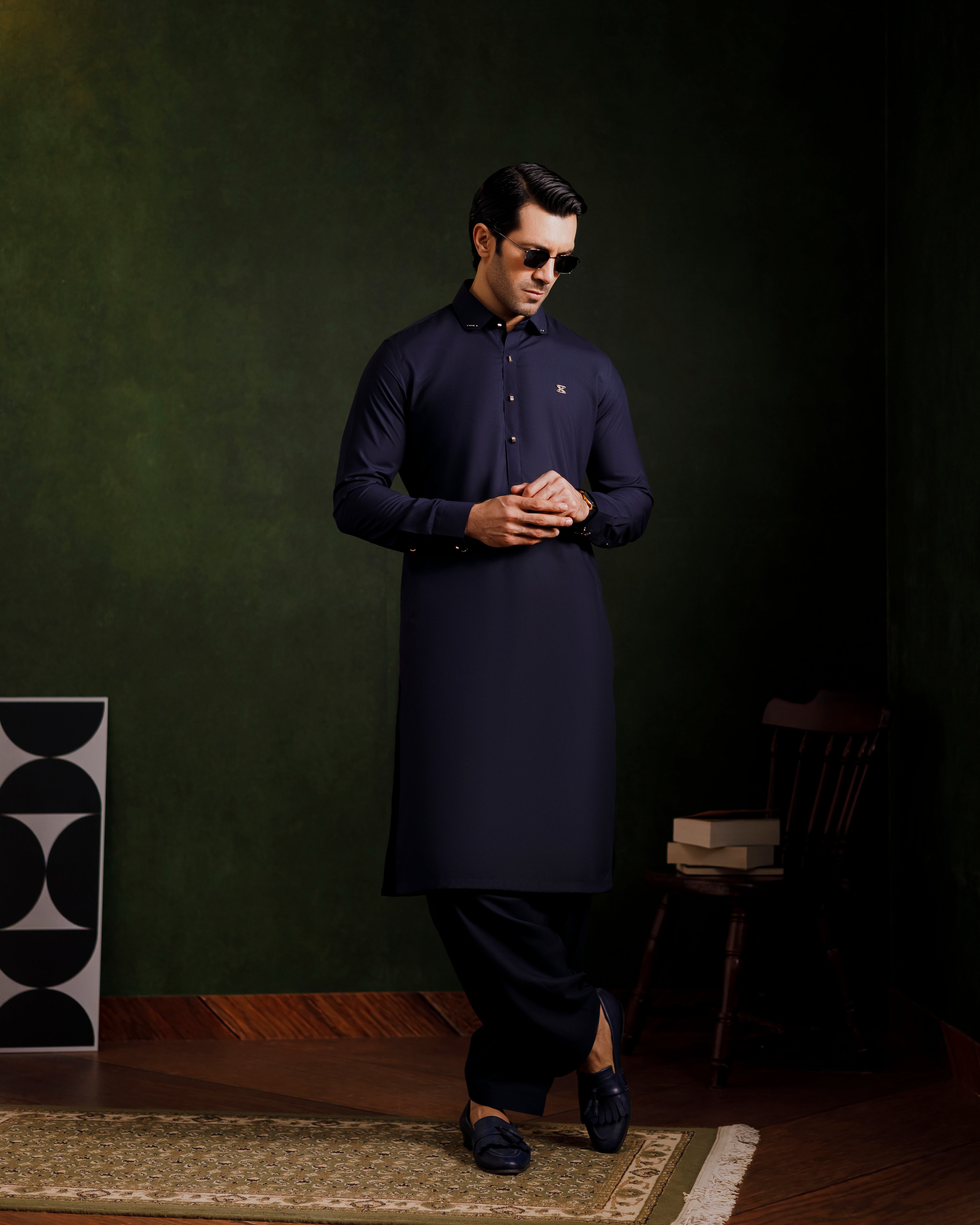 Navy Blue Designer Kameez Shalwaar