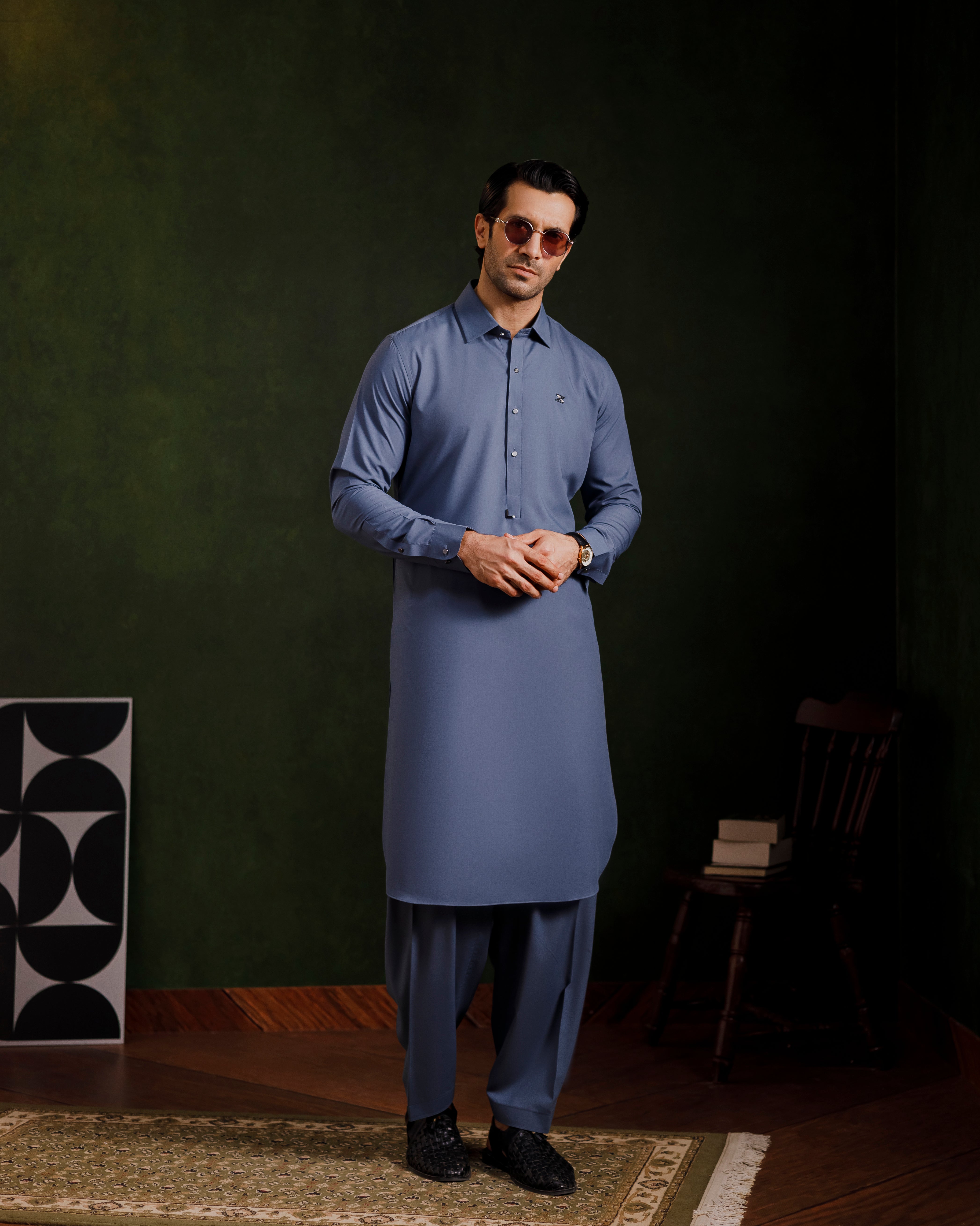 Slate blue signature Kameez shalwaar