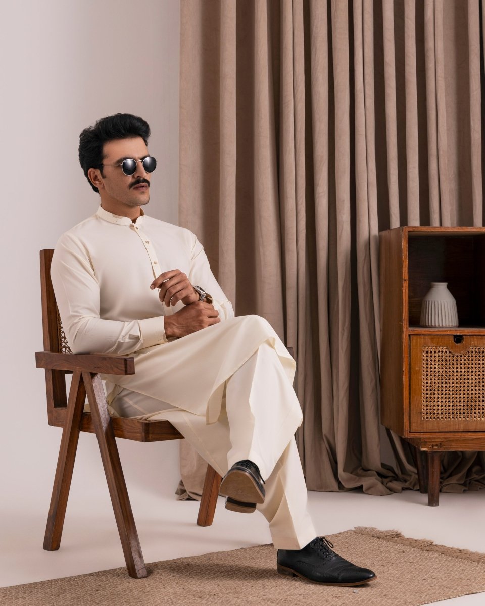Designer Cream Kameez Shalwar - Cotidieready to wear