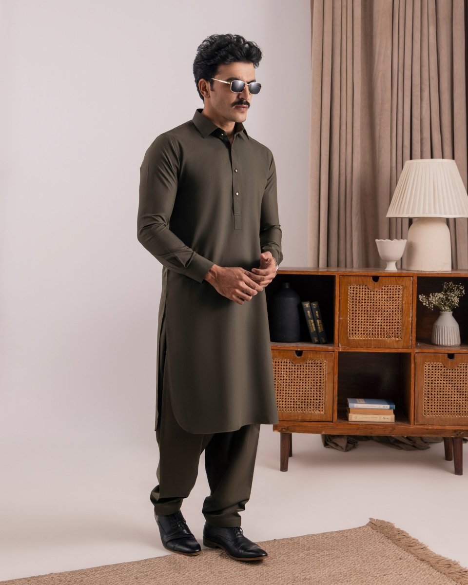 Olive Green Kameez Shalwar RE’25 - Cotidieready to wear