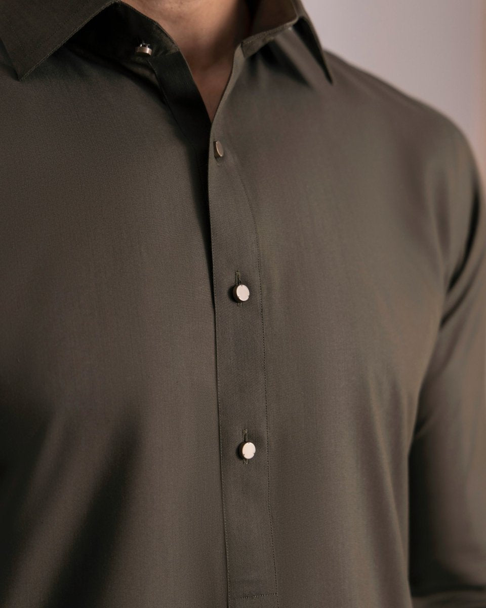 Olive Green Kameez Shalwar RE’25 - Cotidieready to wear