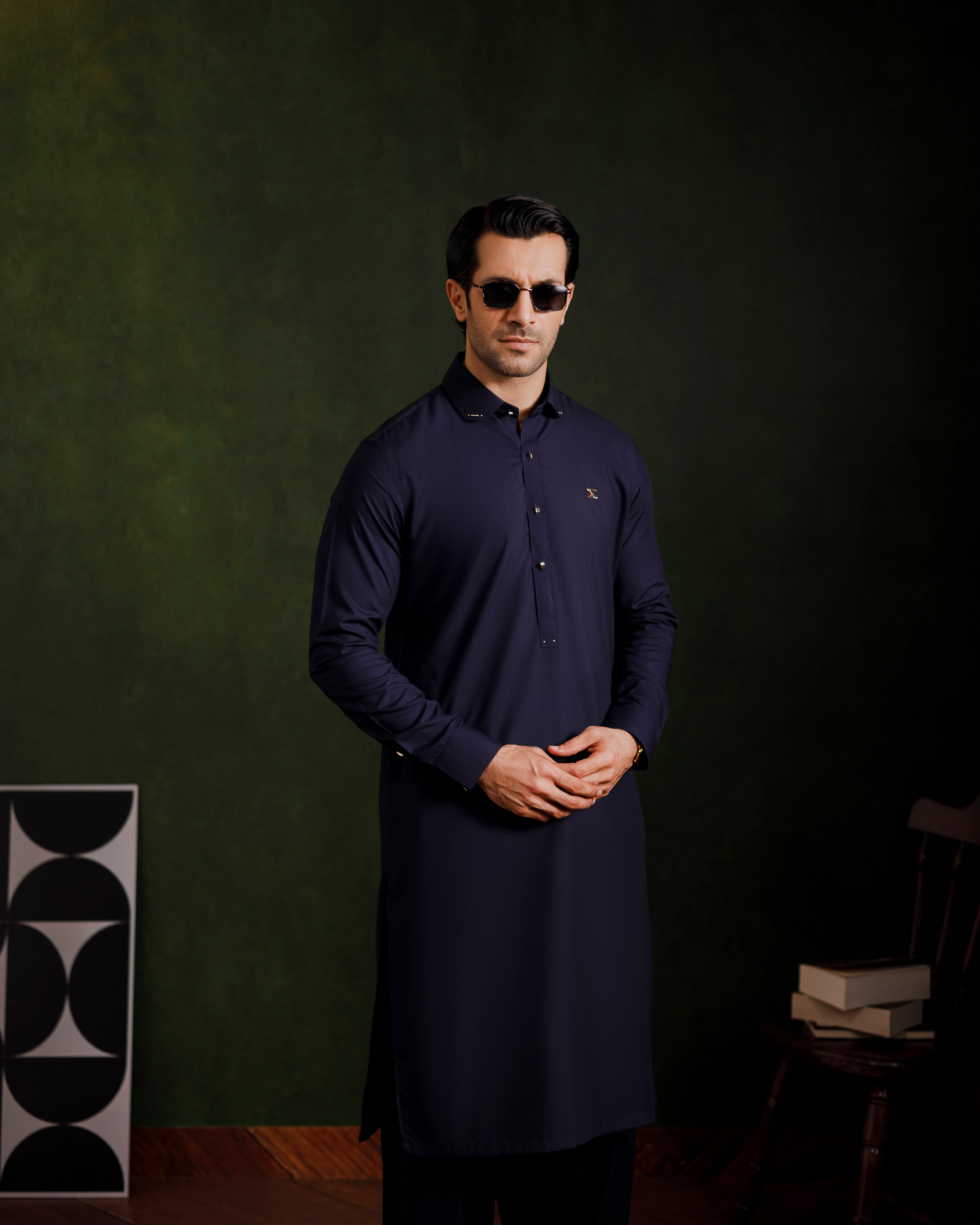 Navy Blue Designer Kameez Shalwaar