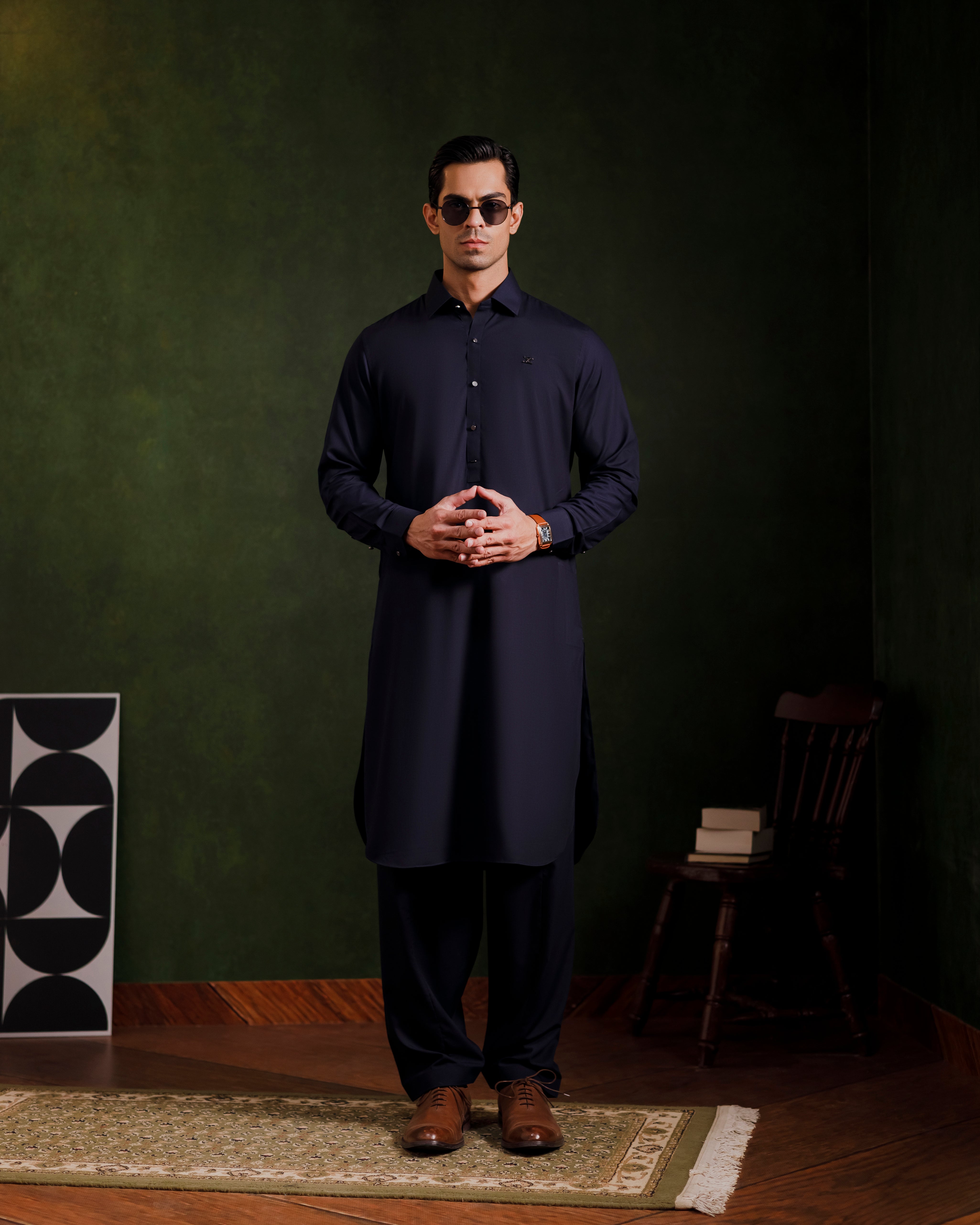 Navy blue signature kameez shalwaar
