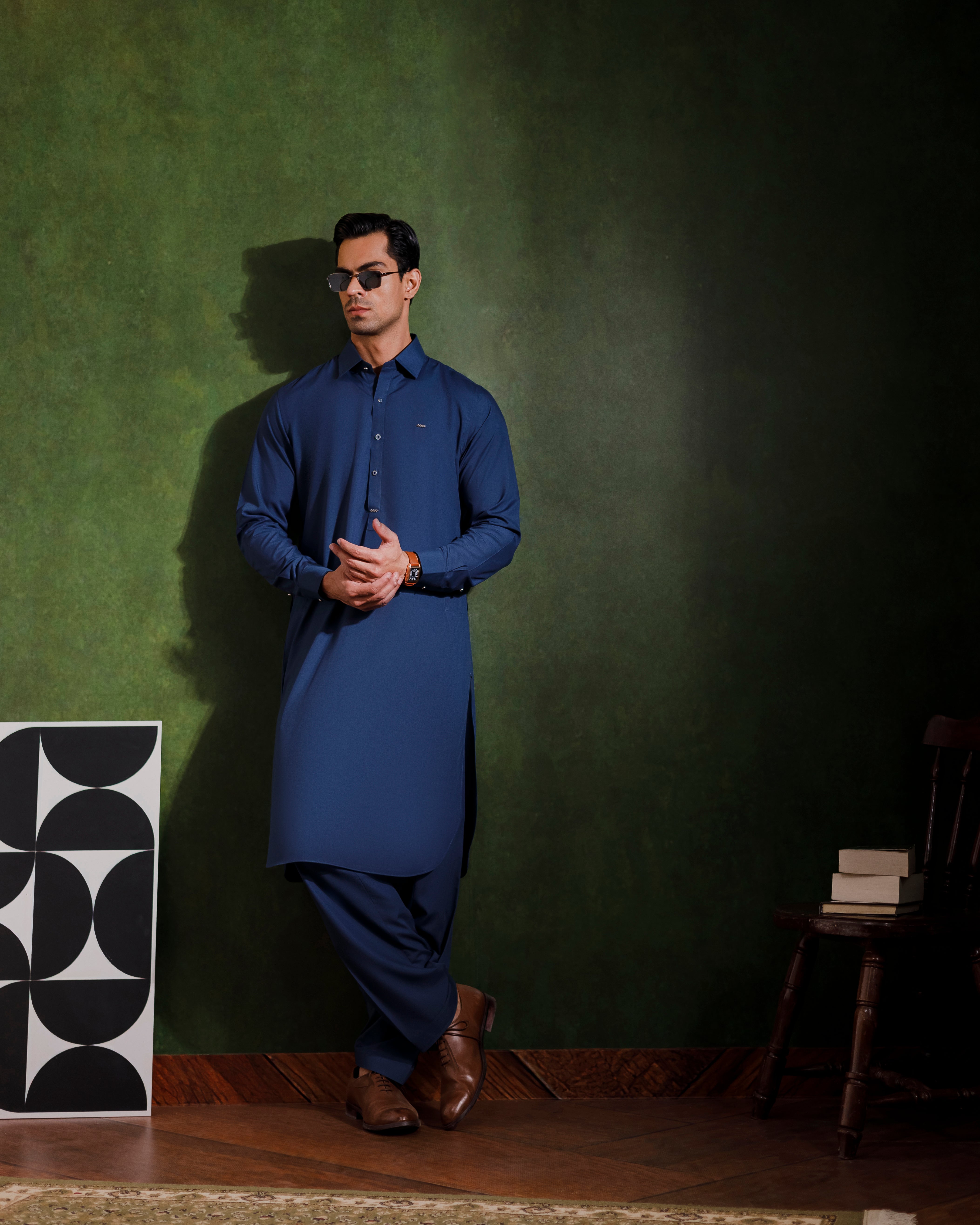 Indigo blue signature kameez shalwaar