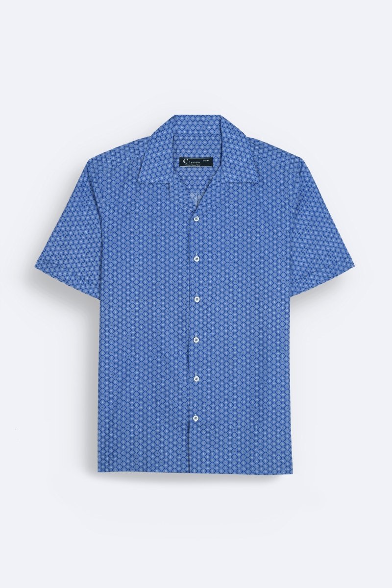 Azure Geometric Hawaiian Shirt - Cotidie