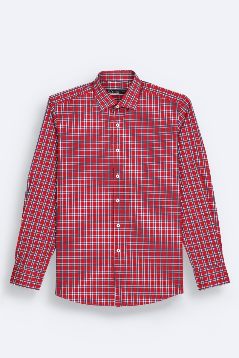 Crimson Fusion Checkered Shirt - Cotidie