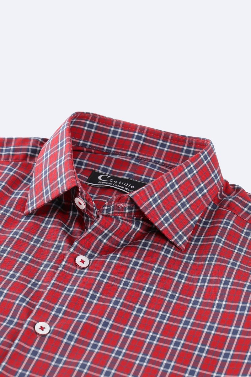 Crimson Fusion Checkered Shirt - Cotidie