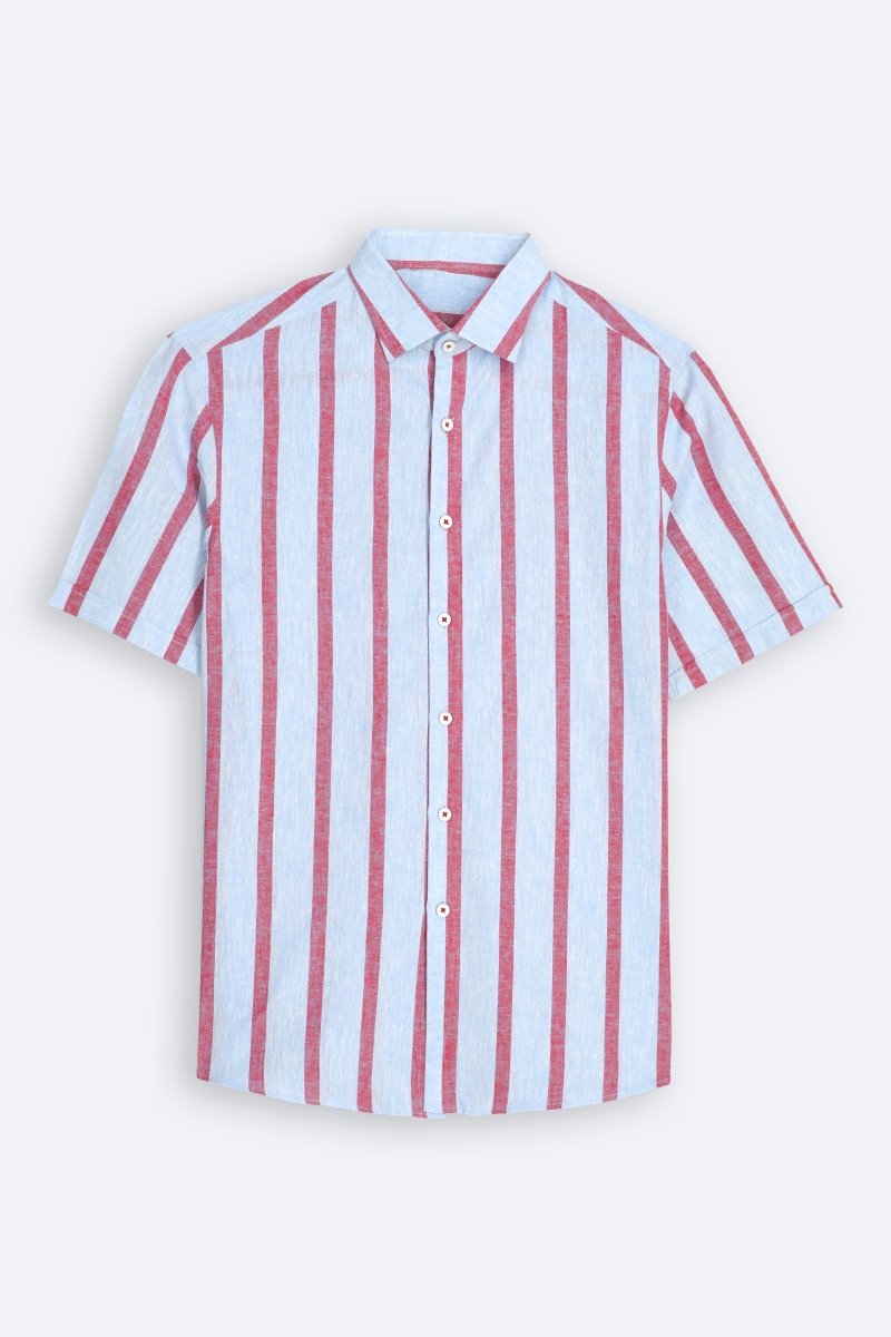 Crimson Linen Stripe Summer Shirt - Cotidie