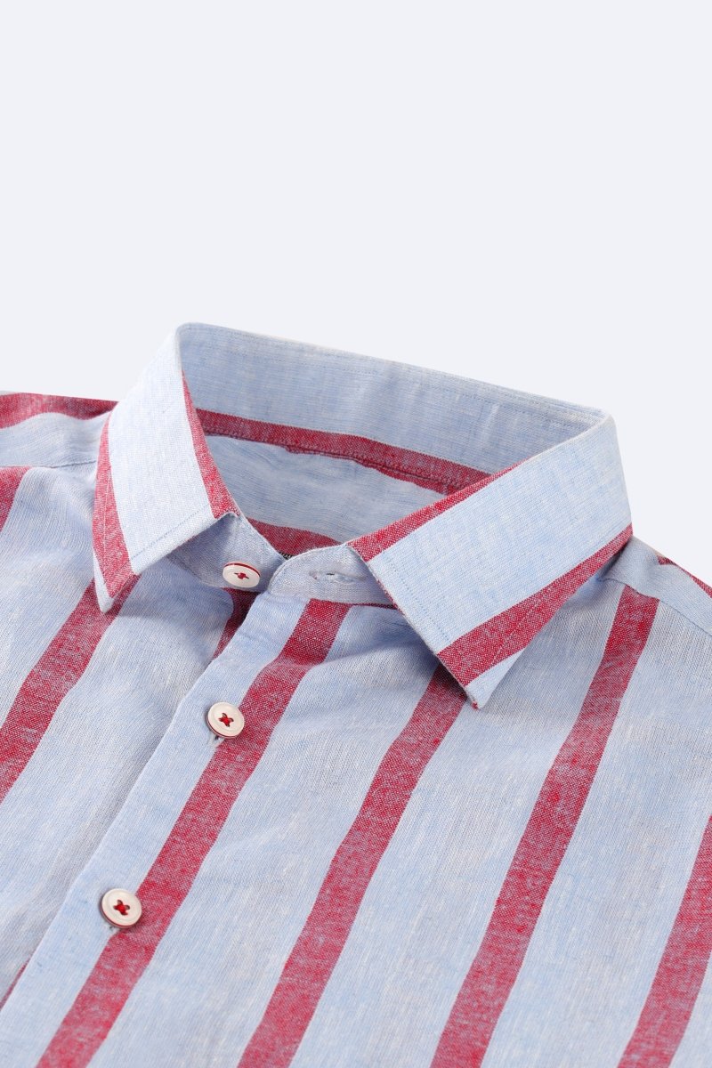 Crimson Linen Stripe Summer Shirt - Cotidie