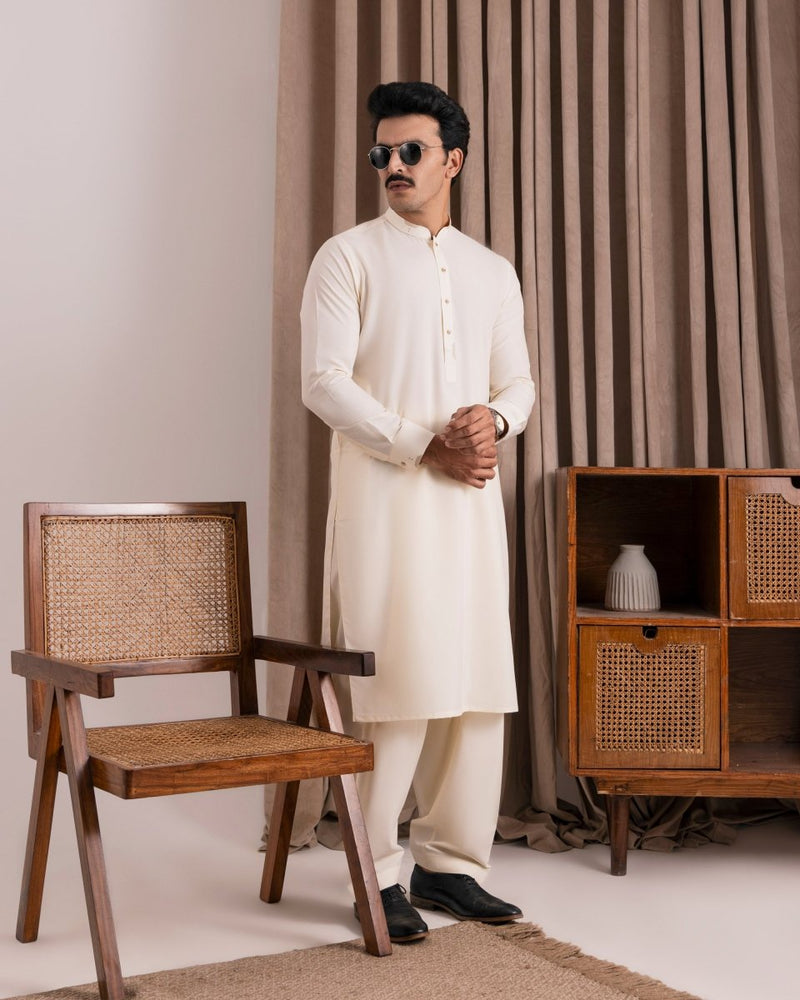
                  
                    Designer Cream Kameez Shalwar - Cotidieready to wear
                  
                