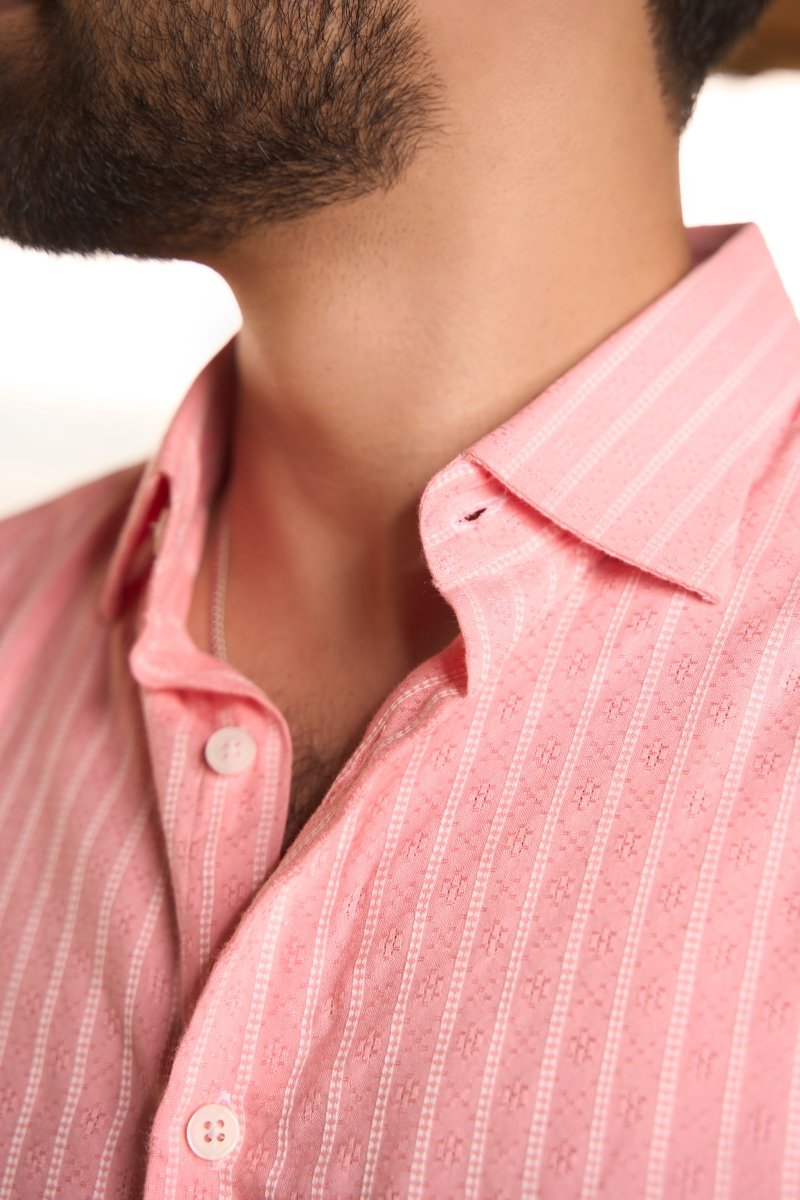 Pink Blush Jacquard Stripe Summer Shirt - Cotidie