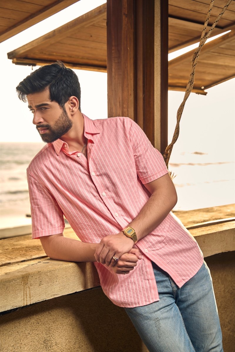 Pink Blush Jacquard Stripe Summer Shirt - Cotidie