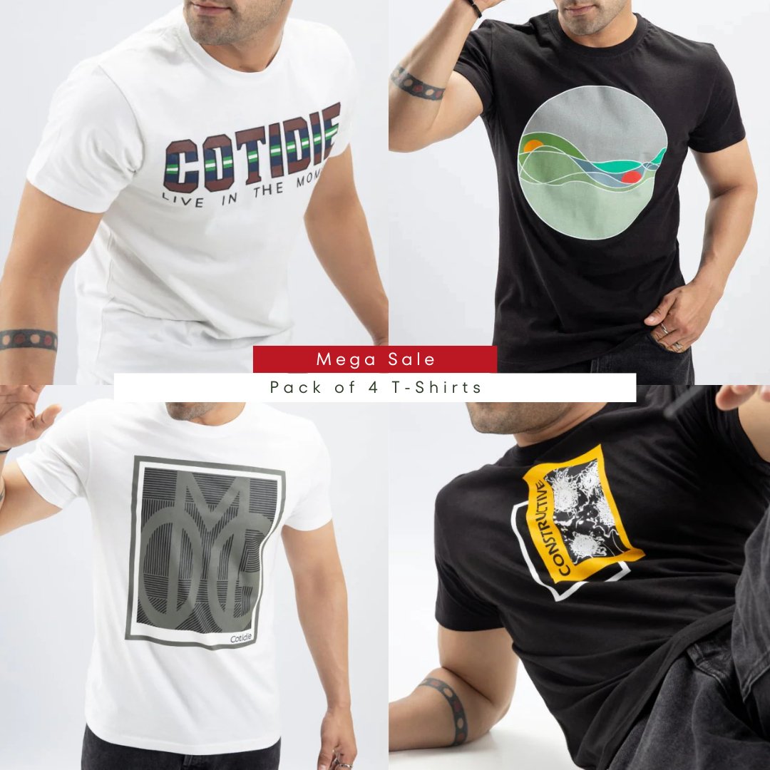 Printed T - shirts (Pack of 4) - Cotidie