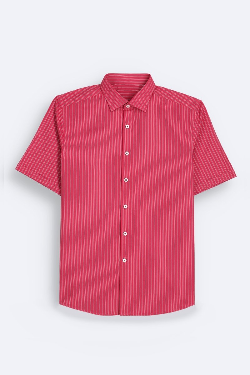 Red Horizon Striped Chambray Summer Shirt - Cotidie