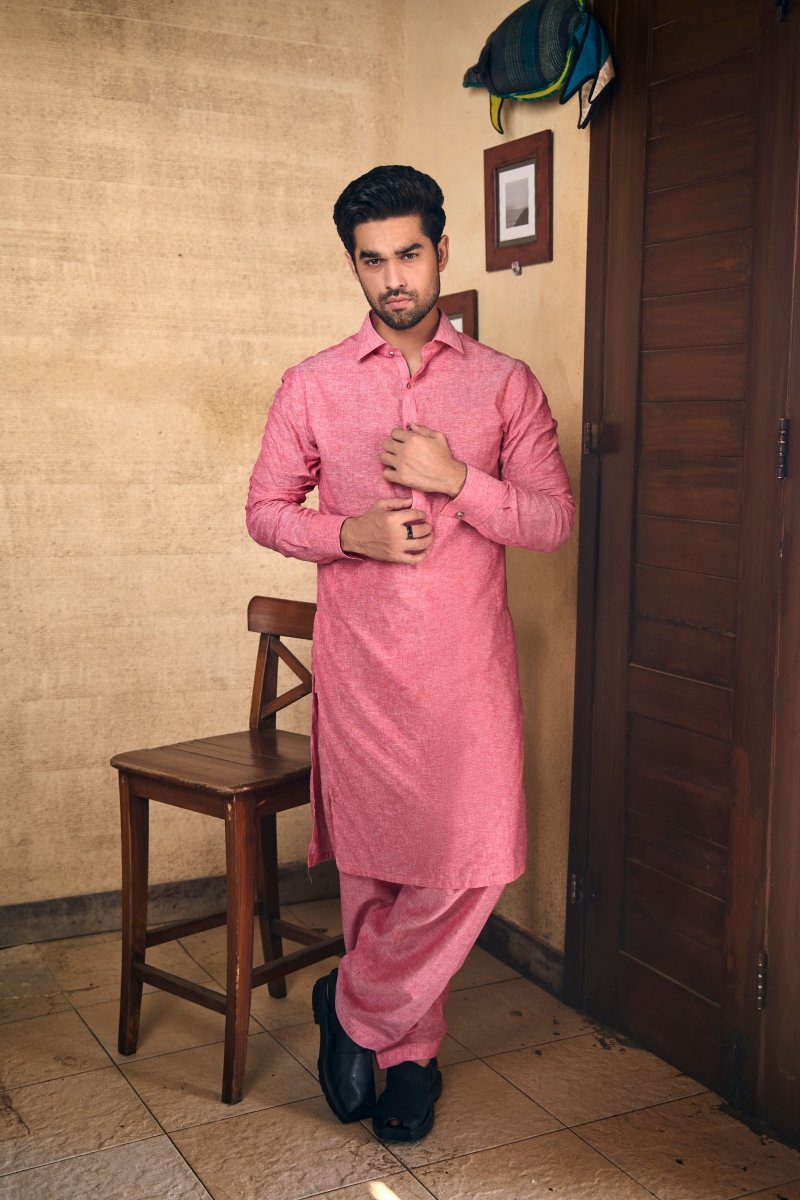 Rouge Linen Cotton Kameez Shalwaar - Cotidieready to wear