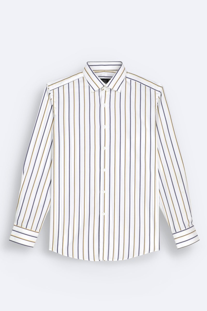 Sleek Mustard Striped Shirt - Cotidie