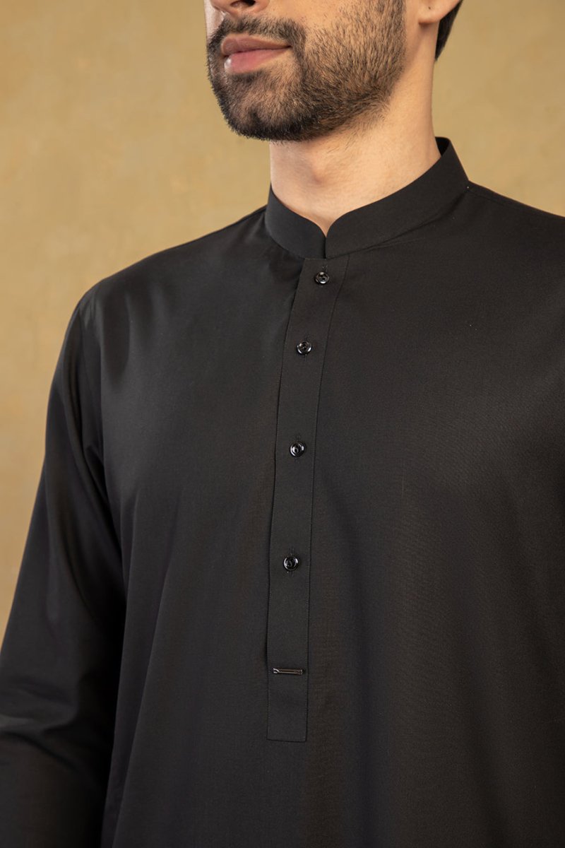 Black Sherwani Collar Classic Kameez Shalwaar - Cotidie