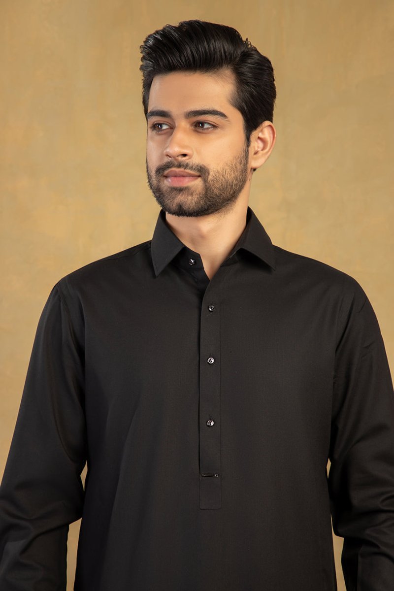 Black Shirt Collar Classic Kameez Shalwaar - Cotidie