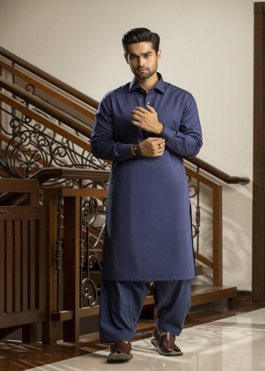 Navy Blue Kameez Shalwar Cotton - Cotidie