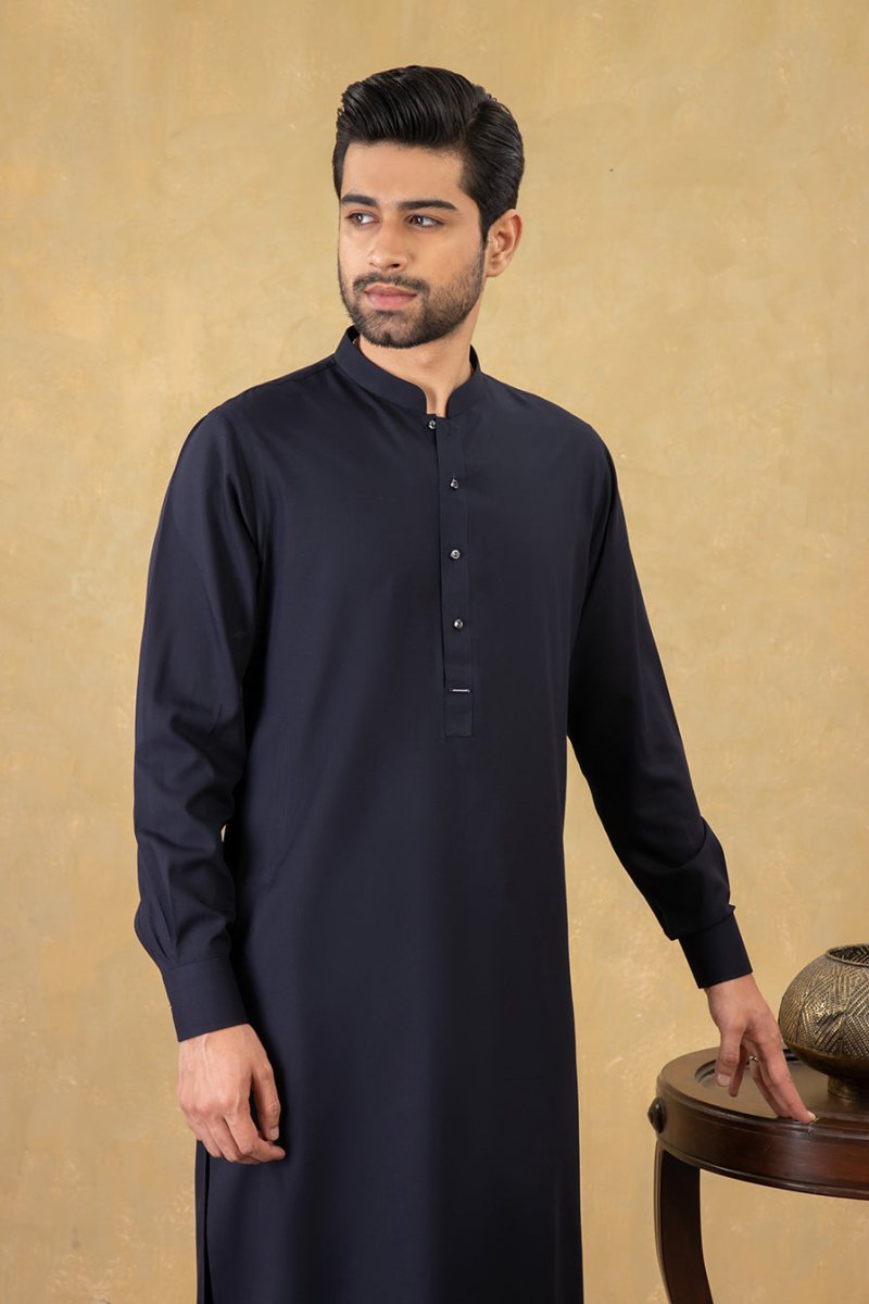 Navy Classic Sherwani Collar Kameez Shalwaar - Cotidie