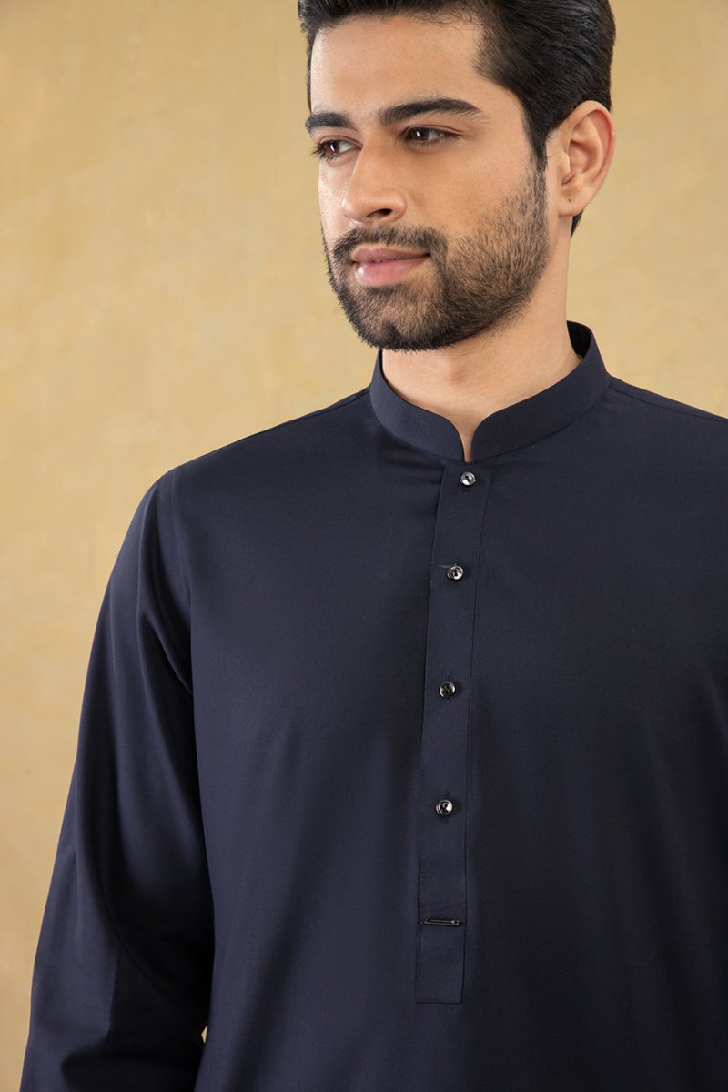 Navy Classic Sherwani Collar Kameez Shalwaar - Cotidie