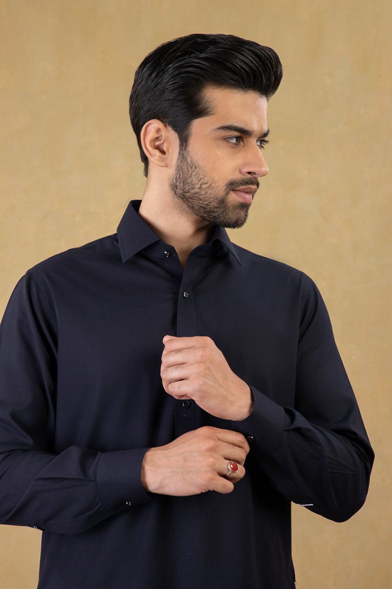 Navy Classic Shirt Collar Kameez Shalwaar - Cotidie