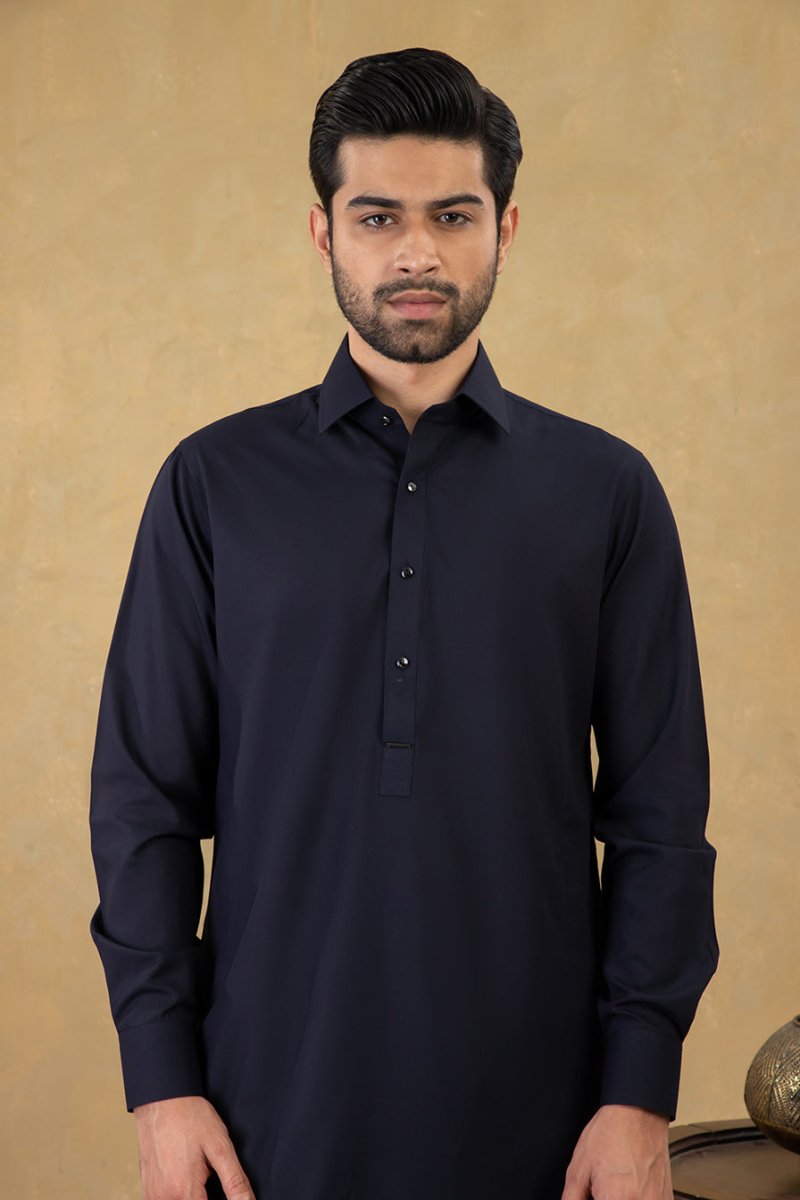 Navy Classic Shirt Collar Kameez Shalwaar - Cotidie