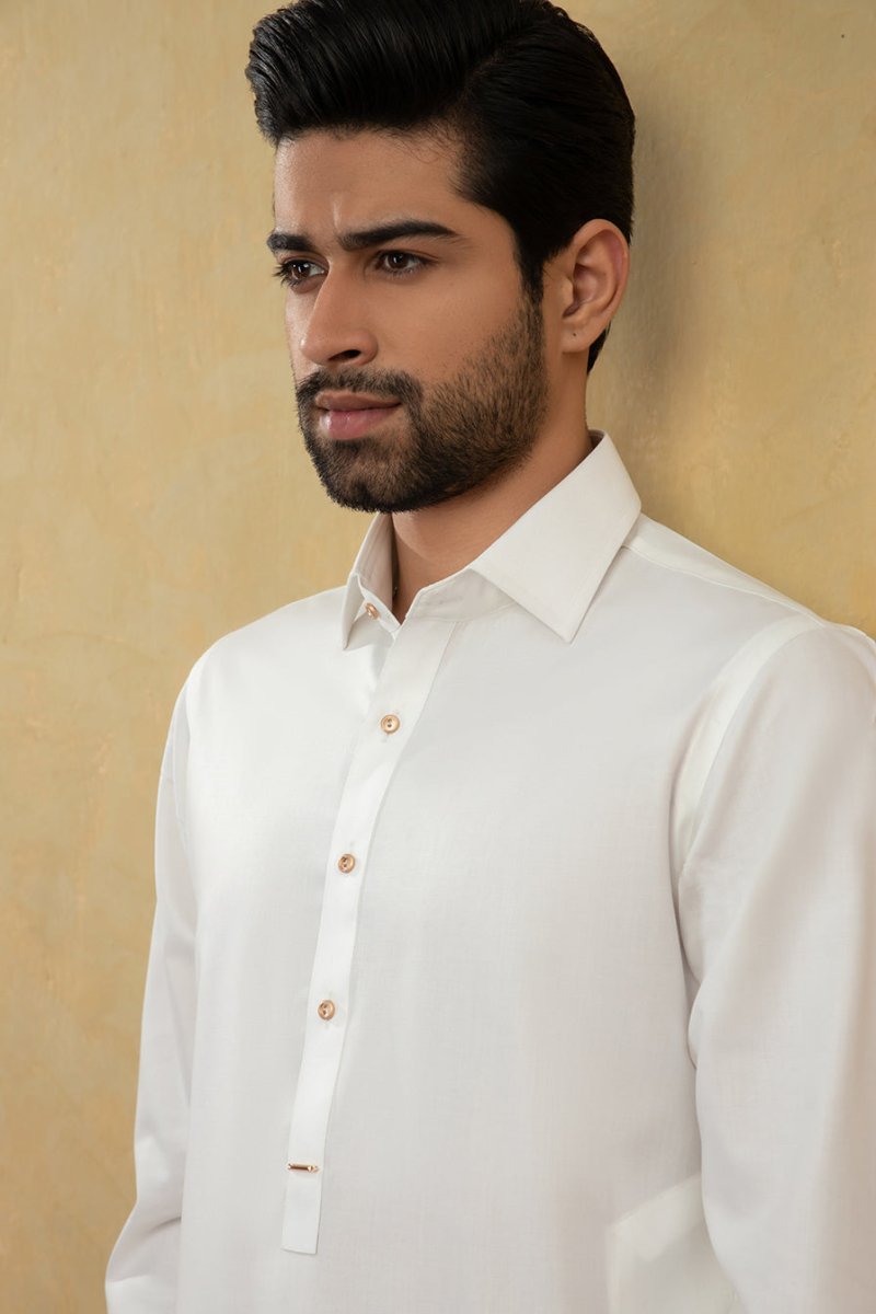 Off White Classic Shirt Collar Kameez Shalwaar - Cotidie